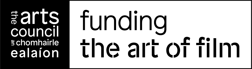 The Arts Council of Ireland logo for film funding. This logo consists of a black square on the left with white text which reads "The Arts Council. An Chomhairle Ealaíon. The logo continues into a long rectangle to the right with white background, outlined in black which continues in a line from the top and bottom of the black square. In this is black text which reads "funding the art of film."
